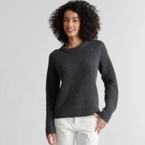 Quince Organic Cotton Fisherman Crewneck Sweater Charcoal Ribbed Knit